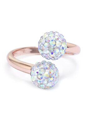 Sparkle Allure Mystic Fire Crystal Bypass Ring | 14K Rose Gold Over Brass Statem